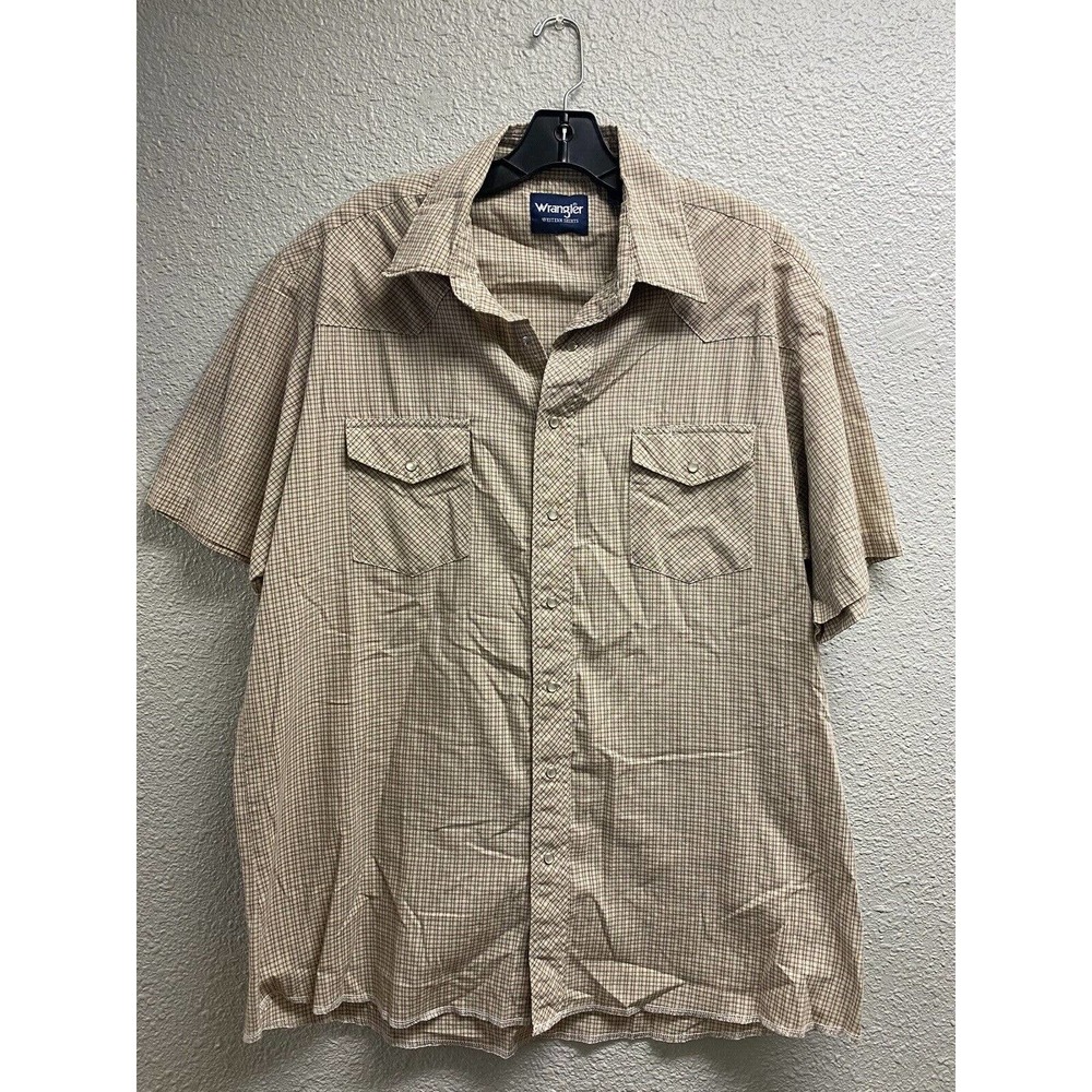 Wrangler Shirt XL XLT Western Wear Pearl Snap Mens Beige / Tan